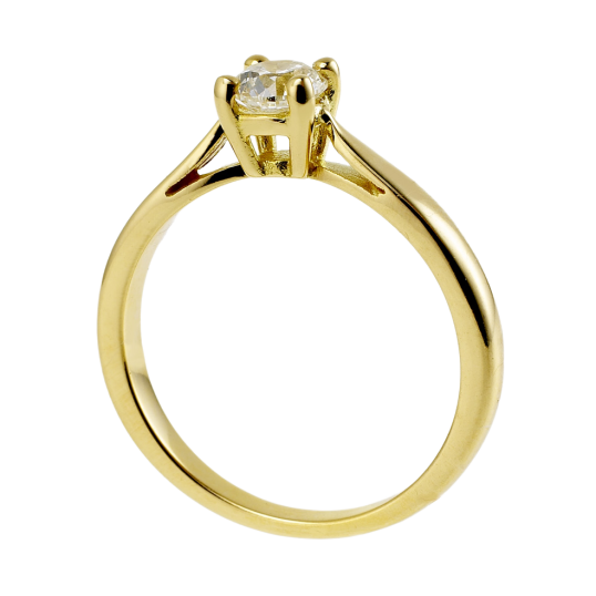Bague solitaire en or jaune, diamant, 4 griffes