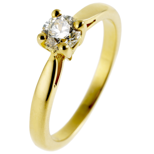 Bague solitaire en or jaune, diamant, 4 griffes