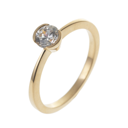 Bague solitaire en or jaune, diamant, serti demi clos