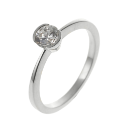 Bague solitaire en or gris, diamant, serti demi clos