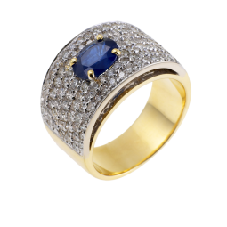 Bague jonc en 2 ors, saphir et pavage diamants