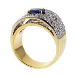 Bague jonc en 2 ors, saphir et pavage diamants