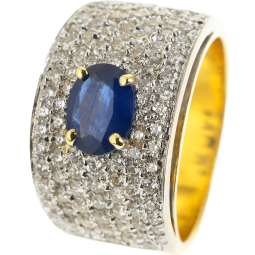 Bague jonc en 2 ors, saphir et pavage diamants