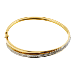 Bracelet jonc ouvrant en 2 ors, diamants