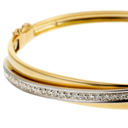 Bracelet jonc ouvrant en 2 ors, diamants