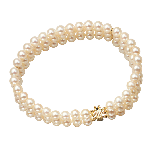 Bracelet en or jaune, 3 rangs de perles de culture d'eau douce 5/5,5mm, fermoir cliquet