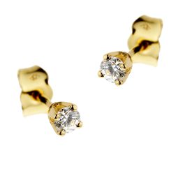 Boucles d'oreilles en or jaune, diamant, 4 griffes