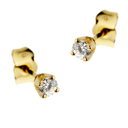Boucles d'oreilles en or jaune, diamant, 4 griffes
