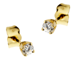 Boucles d'oreilles en or jaune, diamant, 4 griffes