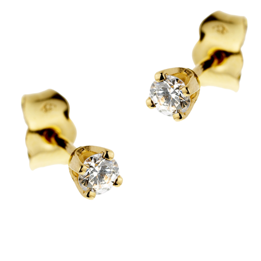 Boucles d'oreilles en or jaune, diamant, 4 griffes