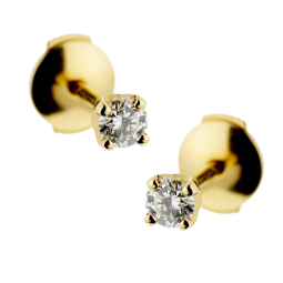 Boucles d'oreilles en or jaune, diamant, 4 griffes