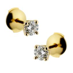 Boucles d'oreilles en or jaune, diamant, 4 griffes
