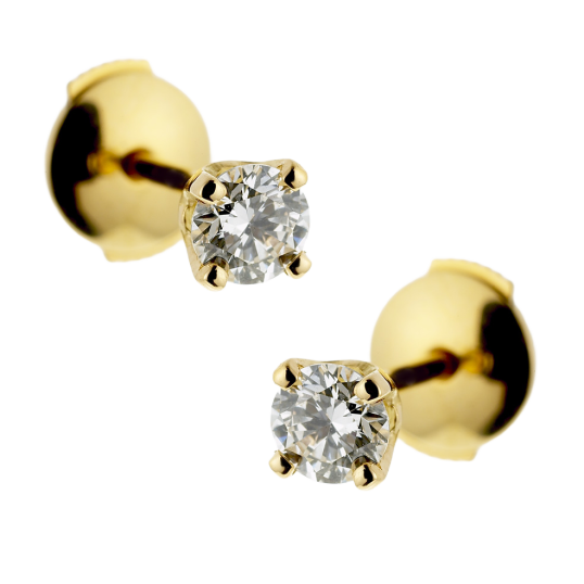 Boucles d'oreilles en or jaune, diamant, 4 griffes Boucles d'oreilles en or jaune, diamant, 4 griffes