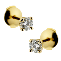 Boucles d'oreilles en or jaune, diamant, 4 griffes