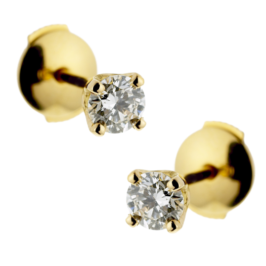 Boucles d'oreilles en or jaune, diamant, 4 griffes Boucles d'oreilles en or jaune, diamant, 4 griffes