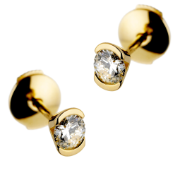 Boucles d'oreilles en or jaune, diamant, serti demi clos
