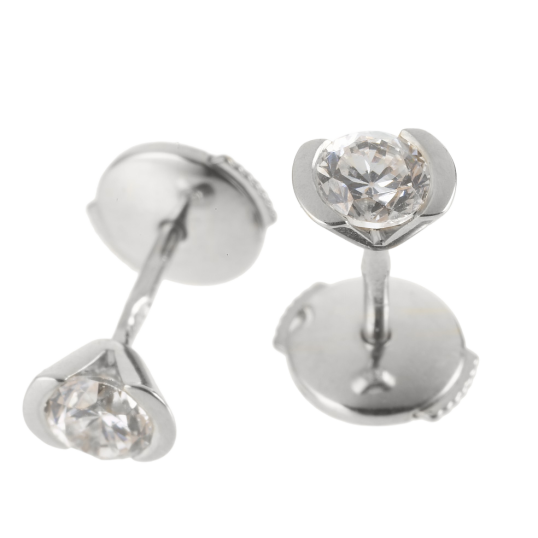 Boucles d'oreilles en or gris, diamant, serti demi clos