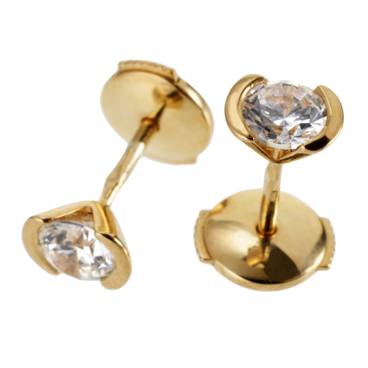 Boucles d'oreilles en or jaune, diamant, serti demi clos