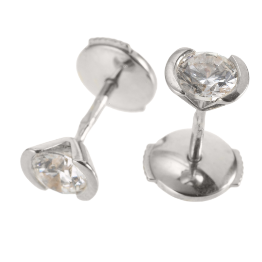 Boucles d'oreilles en or gris, diamant, serti demi clos