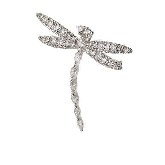 Broche libellule en or gris et diamants