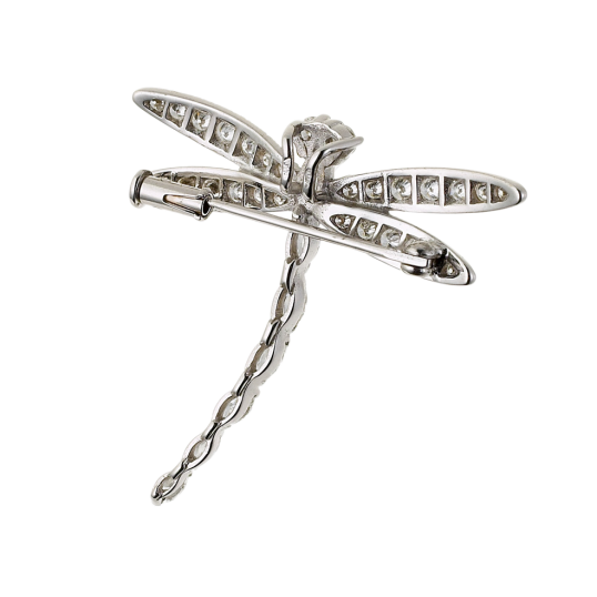 Broche libellule en or gris et diamants