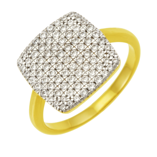 Bague en plaqué or et rhodié, oxydes de zirconium, carré