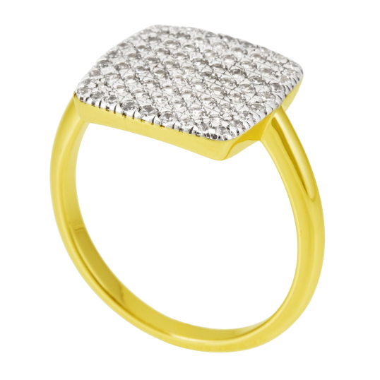 Bague en plaqué or et rhodié, oxydes de zirconium, carré