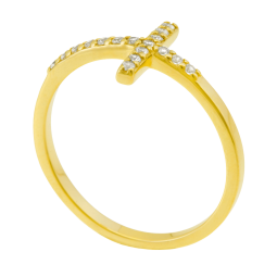 Bague en plaqué or, oxydes de zirconium, croix