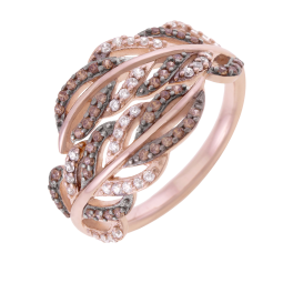 Bague en plaqué or rose et rhodié, oxydes de zirconium