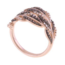 Bague en plaqué or rose et rhodié, oxydes de zirconium