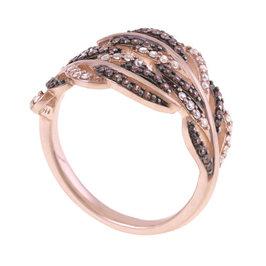 Bague en plaqué or rose et rhodié, oxydes de zirconium