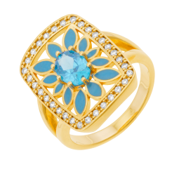 Bague en plaqué or, oxydes de zirconium et laque