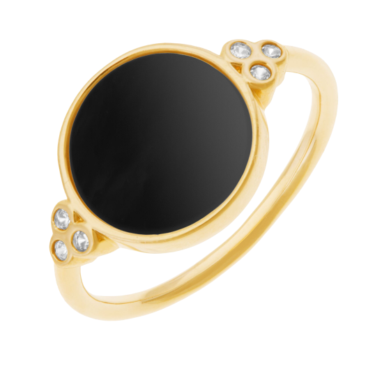 Bague en plaqué or, onyx et oxydes de zirconium