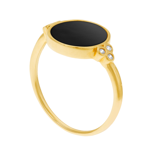 Bague en plaqué or, onyx et oxydes de zirconium