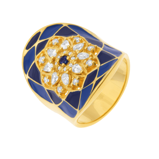 Bague en plaqué or, oxydes de zirconium et laque