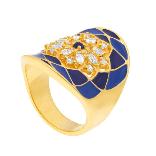 Bague en plaqué or, oxydes de zirconium et laque