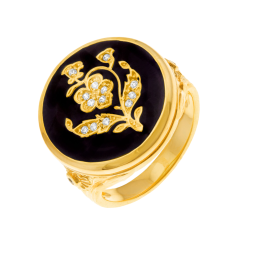 Bague en plaqué or, oxydes de zirconium et émail