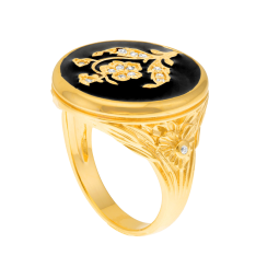Bague en plaqué or, oxydes de zirconium et émail