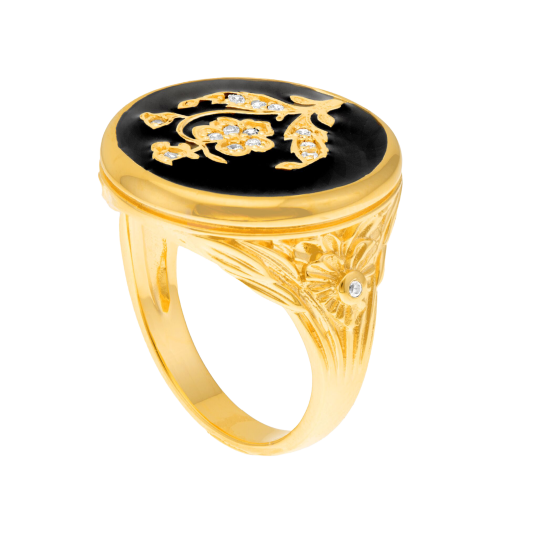 Bague en plaqué or, oxydes de zirconium et émail Bague en plaqué or, oxydes de zirconium et émail