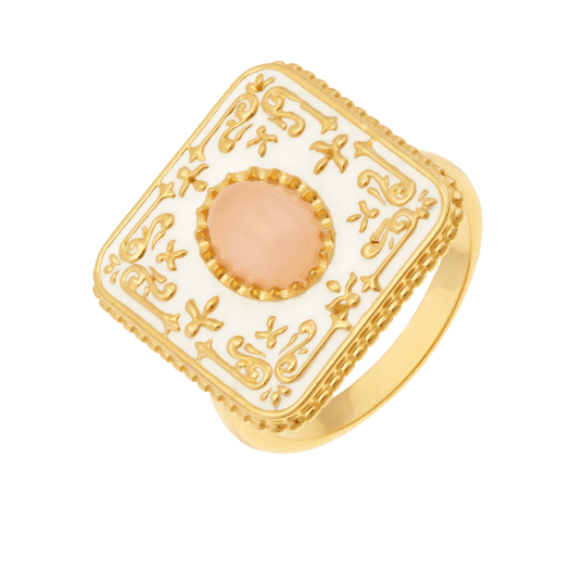 Bague en plaqué or, verre et laque