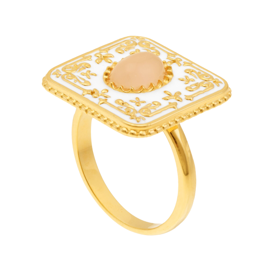 Bague en plaqué or, verre et laque