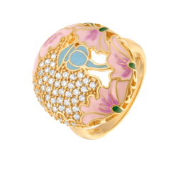 Bague en plaqué or, oxydes de zirconium et laque