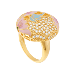 Bague en plaqué or, oxydes de zirconium et laque