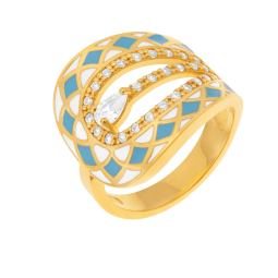 Bague en plaqué or, oxydes de zirconium et laque 