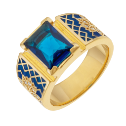 Bague en plaqué or, oxydes de zirconium, verre et laque