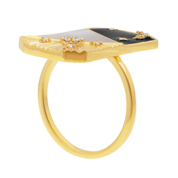 Bague en plaqué or, oxydes de zirconium, nacre et laque