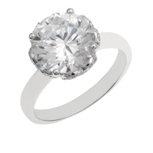 Bague en argent rhodié, coeurs et oxydes de zirconium