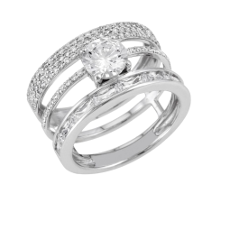 Bague en argent rhodié, oxydes de zirconium
