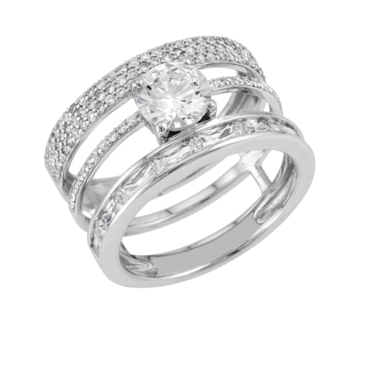 Bague en argent rhodié, oxydes de zirconium