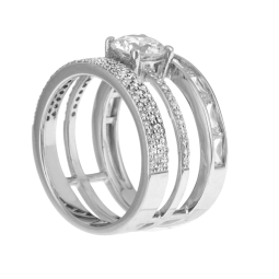 Bague en argent rhodié, oxydes de zirconium